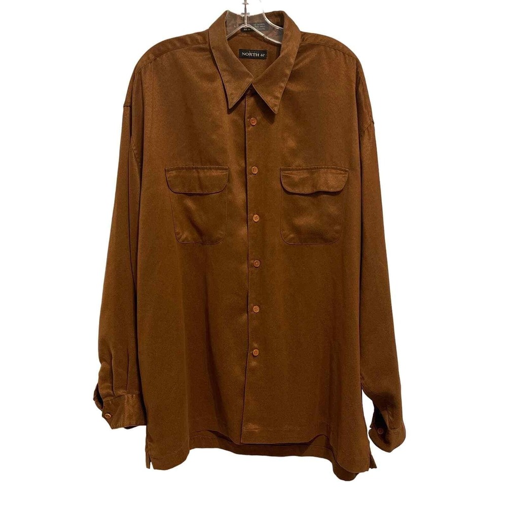 North 44 Mens XL Copper Brown Suede Texture Long Sleeve Button Down Shirt